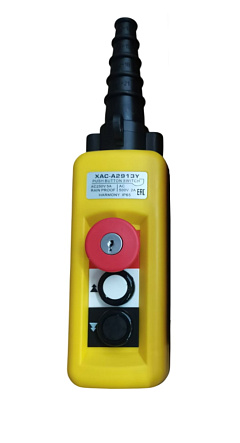 Пульт управления XAC-A2913Y для тали (2 кнопки, 2 скорости, ключ-марка, стоп, IP65, 380В)